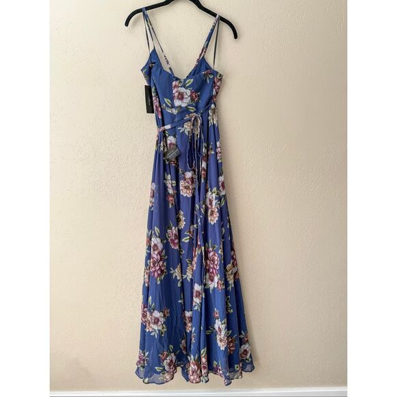 Lulus Always There For Me Navy Blue Floral Print Wrap Maxi Dress - Picture 4 of 8
